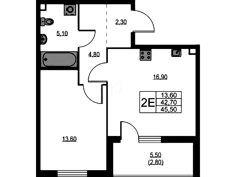 1-комнатная квартира 45.5 м², 2/11 эт., ЖК «А101 Лаголово»